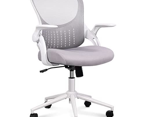 Home Office Chair Ergonomic Desk Chair Mesh Computer Chair Modern Height Adjustable Swivel Chair with Lumbar Support/Flip-up Arms, Grey