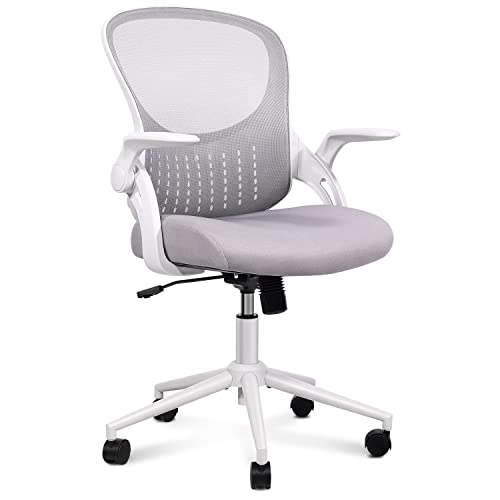 Home Office Chair Ergonomic Desk Chair Mesh Computer Chair Modern Height Adjustable Swivel Chair with Lumbar Support/Flip-up Arms, Grey