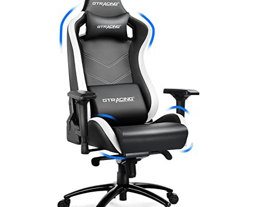GTRACING Gaming Chair,Game Chair Heavy Duty Computer Desk Chair with Armrests,Racing Style Recliner with Built-in Headrest and Lumbar Support(Black)