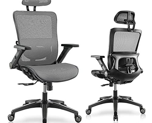 Ergonomic Office Chair, High Back Mesh Office Chair with 4D Adjustable Flip-Up Armrest, Swivel Rolling Computer Desk Chair with Lumbar…