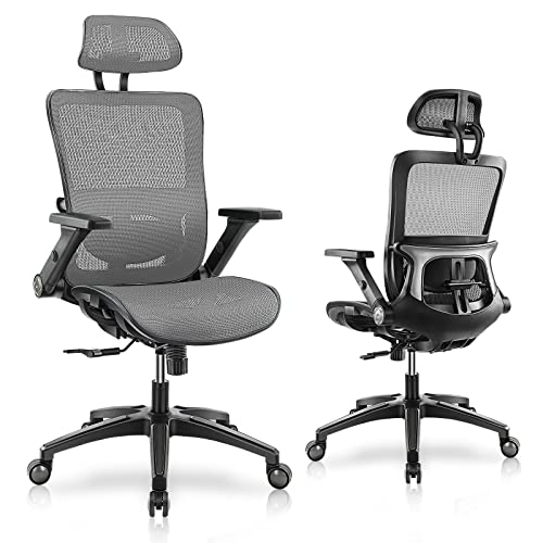 Ergonomic Office Chair, High Back Mesh Office Chair with 4D Adjustable Flip-Up Armrest, Swivel Rolling Computer Desk Chair with Lumbar…