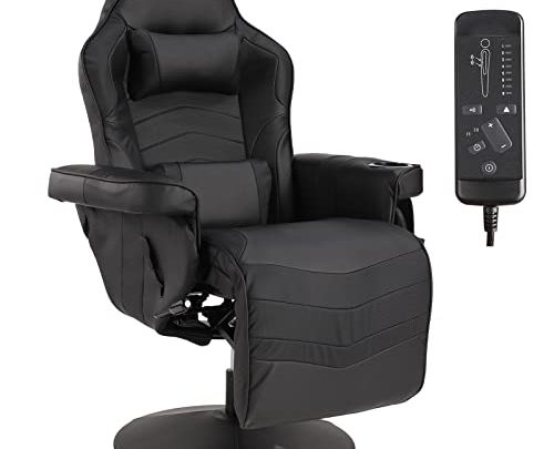 LEISU Massage Gaming Chair, Racing Gaming Swivel Recliner w/Adjustable Backrest and Footrest Cup Holder, Ergonomic High Back PU Leather Computer…