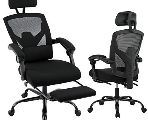 Ergonomic Office Chair, Reclining High Back Mesh Chair, Computer Desk Chair, Swivel Rolling Home Task Chair with Lumbar Support Pillow,…