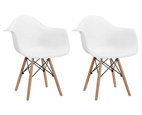 CangLong Natural Wood Legs Mid Century Modern DSW Molded Shell Lounge Plastic Arm Chair for Living, Bedroom, Kitchen, Dining, Waiting…