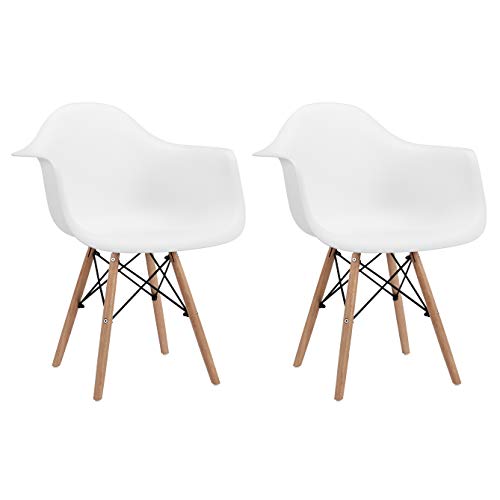 CangLong Natural Wood Legs Mid Century Modern DSW Molded Shell Lounge Plastic Arm Chair for Living, Bedroom, Kitchen, Dining, Waiting…