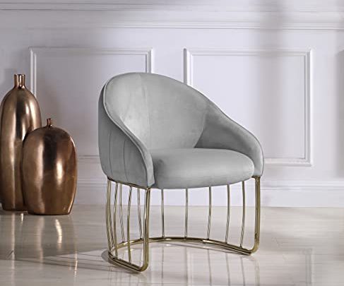 Iconic Home Teatro Accent Club Chair Shell Design Velvet Upholstered Half-Moon Gold Plated Rods Solid Metal Base Modern Contemporary, Grey
