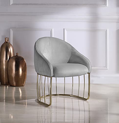 Iconic Home Teatro Accent Club Chair Shell Design Velvet Upholstered Half-Moon Gold Plated Rods Solid Metal Base Modern Contemporary, Grey