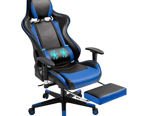 Massage Gaming Chair with Footrest, PU Leather Racing Style PC Computer Desk Chair, Cheap Big and Tall Silla Gamer, Height…