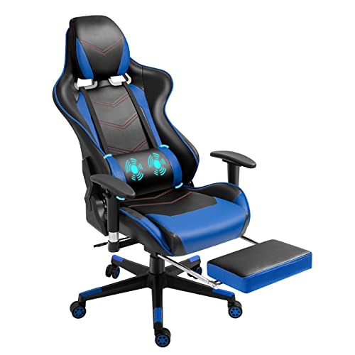 Massage Gaming Chair with Footrest, PU Leather Racing Style PC Computer Desk Chair, Cheap Big and Tall Silla Gamer, Height…