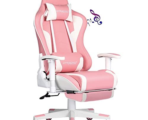 Gtracing Gaming Chair with Footrest and Bluetooth Speakers Music Video Game Chair Heavy Duty Ergonomic Computer Office Desk Chair (Pink)