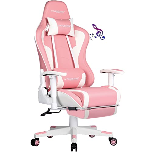 Gtracing Gaming Chair with Footrest and Bluetooth Speakers Music Video Game Chair Heavy Duty Ergonomic Computer Office Desk Chair (Pink)