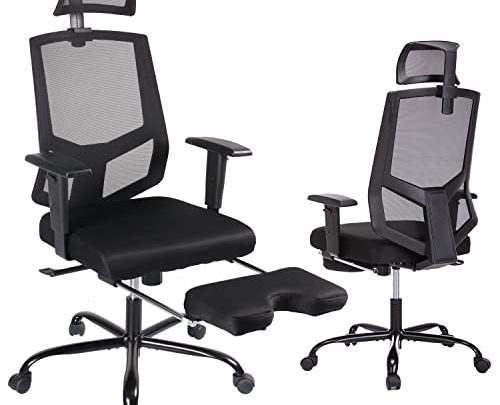 Ergonomic Office Chair, Reclining High Back Mesh Chair, Computer Desk Chair, Swivel Rolling Home Task Chair with Adjustable Headrest, Retractable…