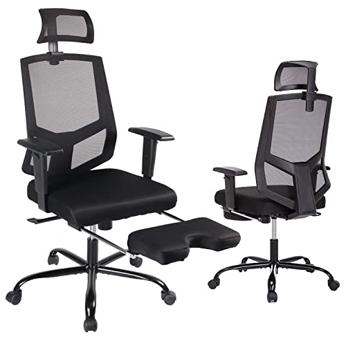 Ergonomic Office Chair, Reclining High Back Mesh Chair, Computer Desk Chair, Swivel Rolling Home Task Chair with Adjustable Headrest, Retractable…