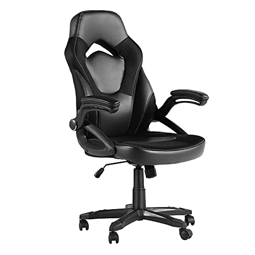 VECELO Gaming Racing Ergonomic High-Back Computer Chair, Adjustable Seat Height, Flip Up Arms, Black