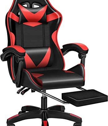 AWQM Gaming Chair with Footrest and Lumbar Support, Racing Style and Ergonomic 360° Swivel Chair with Headrest, Height Adjustable Video…