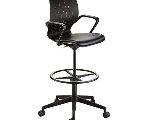 Safco Products Shell Extended Height Swivel Office Desk Computer Ergonomic Chair, Pneumatic Height Adjustable, Black (7014BL)