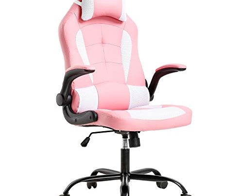 Gaming Chair Office Chair Desk Chair with Lumbar Support Flip Up Arms Headrest Swivel Rolling Adjustable PU Leather Racing Computer…