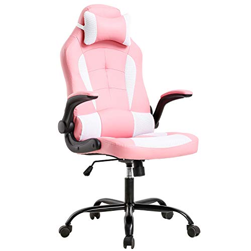 Gaming Chair Office Chair Desk Chair with Lumbar Support Flip Up Arms Headrest Swivel Rolling Adjustable PU Leather Racing Computer…