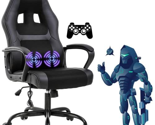 Gaming Chair Massage Office Chair Ergonomic Video Game Chairs Adjustable Reclining Computer Chair with Lumbar Support Armrest Headrest Task Rolling…