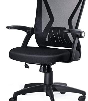 Mid Back Mesh Office Chair Ergonomic Swivel Black Mesh Computer Chair Flip Up Arms with Lumbar Support Adjustable Height Task…