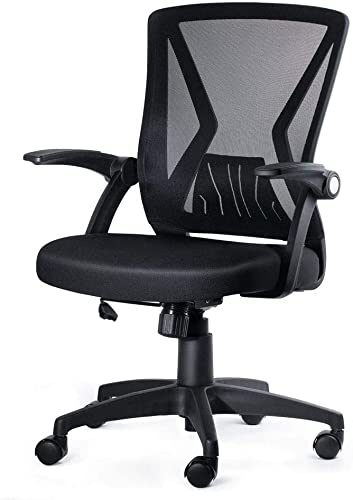 Mid Back Mesh Office Chair Ergonomic Swivel Black Mesh Computer Chair Flip Up Arms with Lumbar Support Adjustable Height Task…