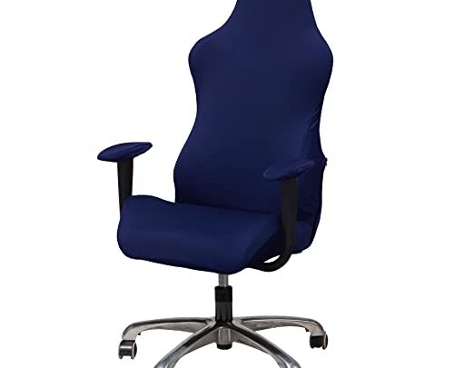 WOMACO Gaming Chair Slipcover Stretch Seat Chair Cover for Leather Computer Reclining Racing Ruffled Gamer Chair Protector (Dark Blue, One-Size)
