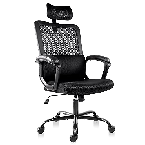 Office Chair, Ergonomic Mesh Desk Chair, High Back Swivel Task Executive Computer Chair Padding Comfy Armrests with Adjustable Headrest Lumbar…