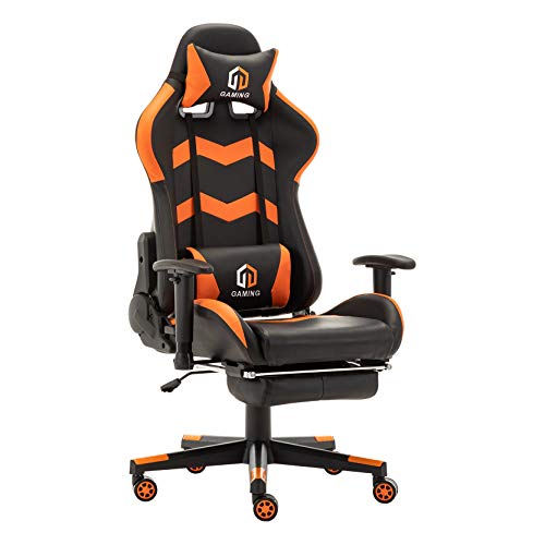 Gaming Chair Racing Office Chair Computer Desk Chair Executive and Ergonomic Reclining Swivel Chair with Headrest, Lumbar Cushion and Retractable…