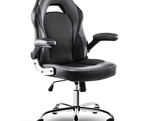 Ergonomic Gaming Office Chair – PU Leather Executive Swivel Computer Desk Chair with Flip-up Armrests and Lumbar Support for Working,…