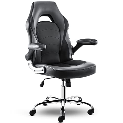 Ergonomic Gaming Office Chair – PU Leather Executive Swivel Computer Desk Chair with Flip-up Armrests and Lumbar Support for Working,…