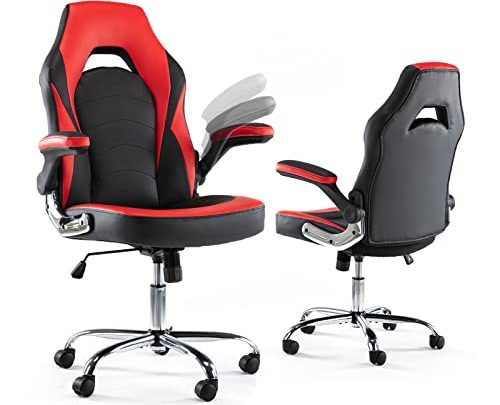 Home Office Desk Chairs, Ergonomic Gaming PC Computer Chair PU Leather Adjustable Hight Rockering Swivel Task Chair with Flip-up Armrests,…