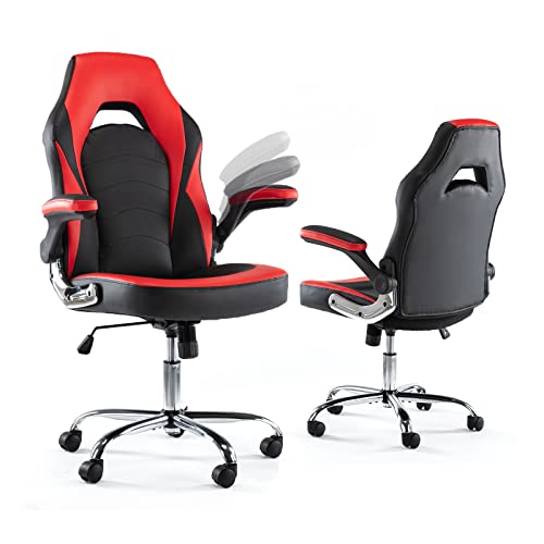 Home Office Desk Chairs, Ergonomic Gaming PC Computer Chair PU Leather Adjustable Hight Rockering Swivel Task Chair with Flip-up Armrests,…