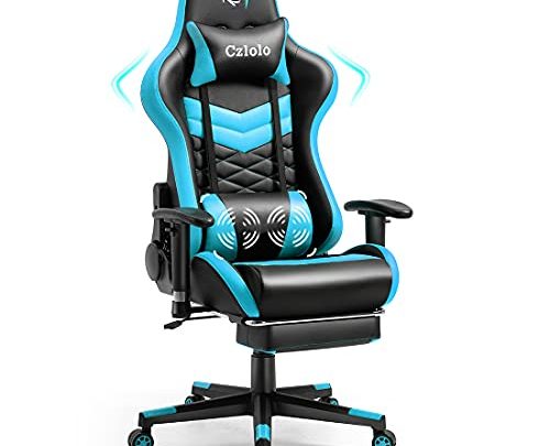 Czlolo Gaming Chair With Footrest and Massage, PU Leather Racing Style Ergonomic Silla Gamer PC Computer Chair, Cheap Big and…