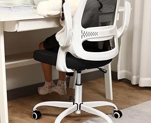 Office Chair, FelixKing Ergonomic Desk Chair, Breathable Mesh Computer Chair,Comfy Swivel Task Chair with Flip-up Armrests and Adjustable Height(White-C)