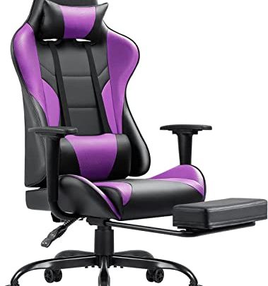 Gaming Chair Computer Office Chair Ergonomic Desk Chair with Footrest Racing Executive Swivel Chair Adjustable Rolling Task Chair (Purple)