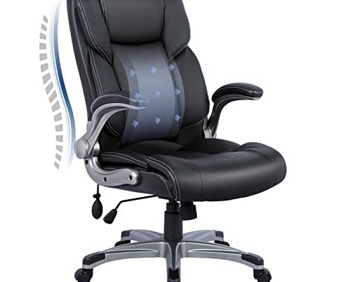 High Back Executive Office Chair- Ergonomic Home Computer Desk Leather Chair with Padded Flip-up Arms, Adjustable Tilt Lock, Swivel Rolling…