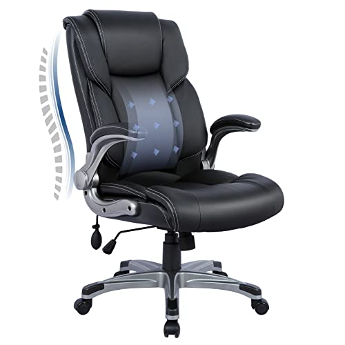 High Back Executive Office Chair- Ergonomic Home Computer Desk Leather Chair with Padded Flip-up Arms, Adjustable Tilt Lock, Swivel Rolling…