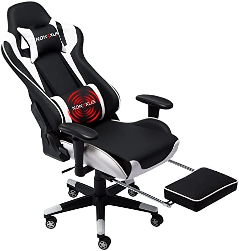 Gaming Chair Large Size High-Back Ergonomic Racing Seat with Massager Lumbar Support and Retractible Footrest PU Leather 90-180 Degree Adjustment…