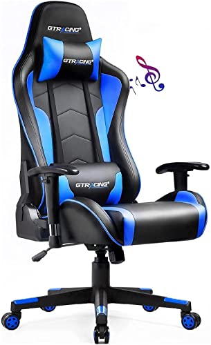 Gaming Chair with Speakers Bluetooth Music Video Game Chair Audio Ergonomic Design Heavy Duty Office Computer Desk Chair(Blue)