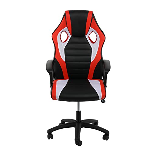 YSSOA FNGAMECHAIR03BRWLITE Backrest and Seat Height Adjustable Swivel Recliner Racing Office Computer Ergonomic Video Game Chair, Black/Red/White