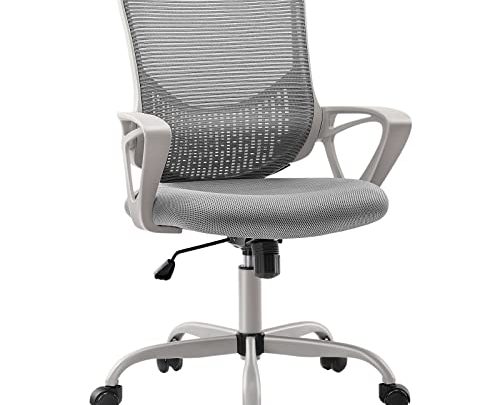 Ergonomic Office Chair – Home Desk Mesh Chair with Fixed Armrest, Executive Computer Chair with Soft Foam Seat Cushion and…
