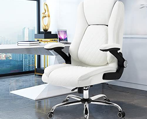 YAMASORO Ergonomic Executive Office Chair High Back Leather Computer Desk Chairs with Wheels and Flip-up Arms, Adjustable Headrest, Tilt and…