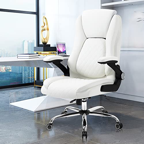 YAMASORO Ergonomic Executive Office Chair High Back Leather Computer Desk Chairs with Wheels and Flip-up Arms, Adjustable Headrest, Tilt and…