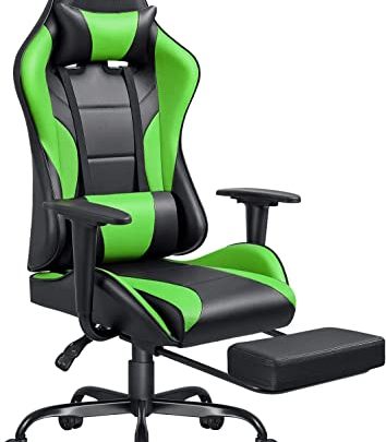 Gaming Chair Computer Office Chair Ergonomic Desk Chair with Footrest Racing Executive Swivel Chair Adjustable Rolling Task Chair (Light Green)