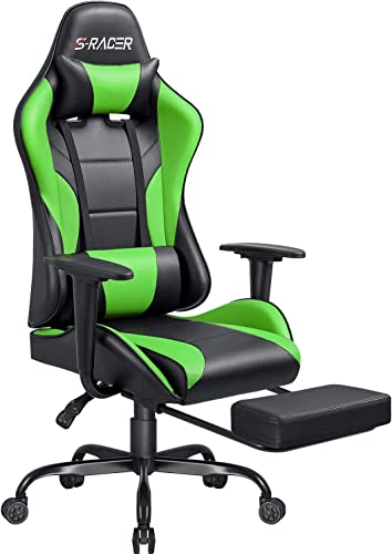 Gaming Chair Computer Office Chair Ergonomic Desk Chair with Footrest Racing Executive Swivel Chair Adjustable Rolling Task Chair (Light Green)