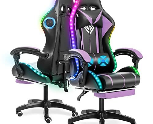 Geepro Gaming Chair Massage with Speakers Bluetooth Ergonomic Computer Chair with Footrest LED RGB Lights High Back Music Video Game…