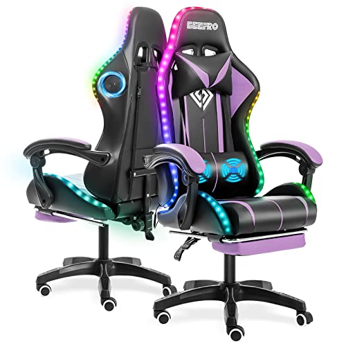 Geepro Gaming Chair Massage with Speakers Bluetooth Ergonomic Computer Chair with Footrest LED RGB Lights High Back Music Video Game…