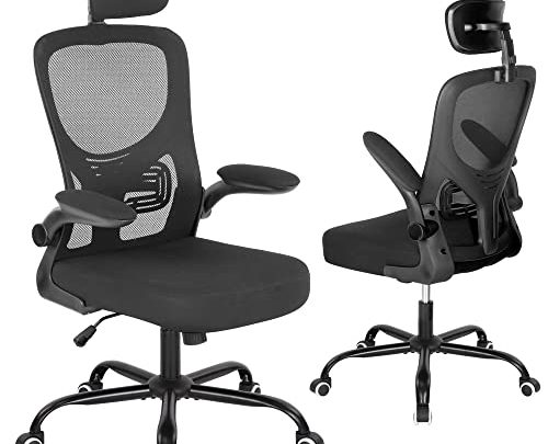 Mesh Office Chair with Adjustable Headrest – Ergonomic Computer Chair Breathable Desk Chair with Flip-up Arms and Lumbar Support, Mid…