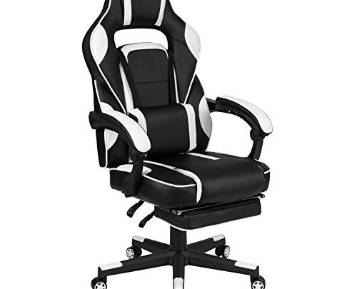 Flash Furniture X40 Gaming Chair Racing Ergonomic Computer Chair with Fully Reclining Back/Arms, Slide-Out Footrest, Massaging Lumbar – White