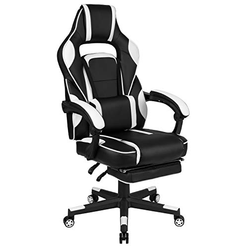 Flash Furniture X40 Gaming Chair Racing Ergonomic Computer Chair with Fully Reclining Back/Arms, Slide-Out Footrest, Massaging Lumbar – White